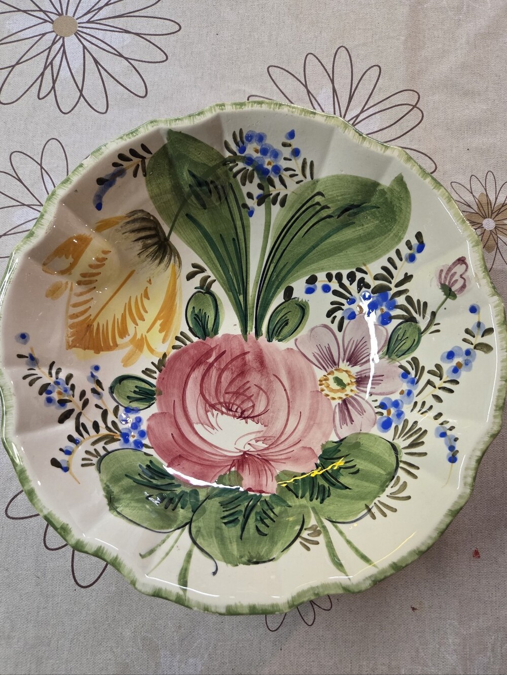 Vintage Italian Hand-Painted Pink Floral Ceramic Decorative Bowl